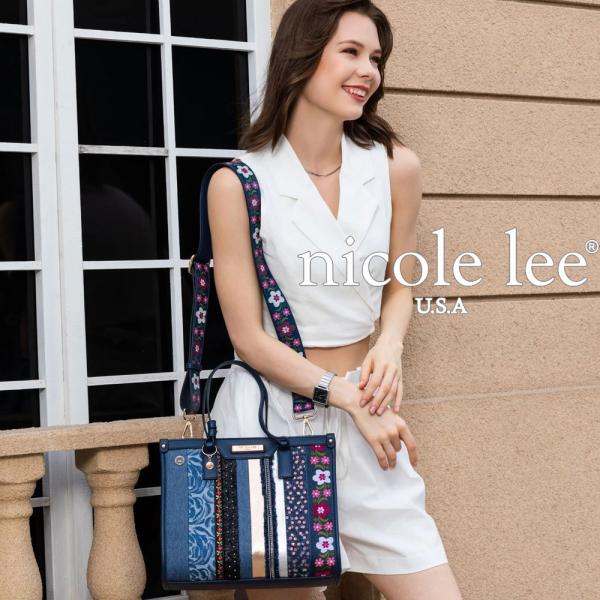 数量限定 NICOLE LEE ニコールリー JS17047 パッチフラワーストラクチャードハンドバ...