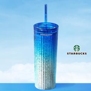 2026新入荷ブランド！保証付 返品OK 海外限定 Starbucks Summer Jungle Tumbler 473ml スターバックス ブルーグラデーション ストロー 直飲み 青 シルバー