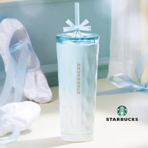 2026新ブランド！保証付 返品OK 海外限定 Starbucks 可愛い リボン ステンレス ストローカップ 355ml ブルー グラデーション 水筒 ストロー おうちカフェ