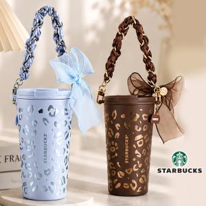 2026新ブランド！保証付 返品OK 海外限定 Starbucks ヒョウ柄 ステンレスタンブラー 470ml スターバックス レオパード柄 正規品 リボン メタリック