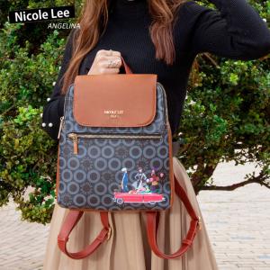 数量限定！NICOLE LEE ニコールリー SW16298 SMALL WORLD BLACK レディース モノグラム クラシカル リュック ビーガンレザー｜angelina