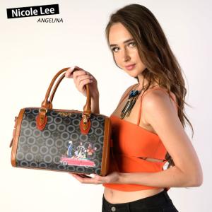 数量限定！NICOLE LEE ニコールリー SW16304 SMALL WORLD BLACK BROWN レディース モノグラム ミニボストン ハンドバッグ ショルダー｜angelina