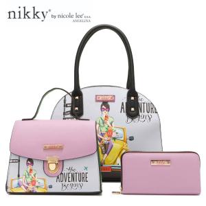 数量限定  Nikky by nicole lee（ニッキー）NK12378 FUN BEGINS レディース ３点セット ドーム型ボストンバッグ＋ハンドバッグ＋ラウンドファスナー長財布｜angelina