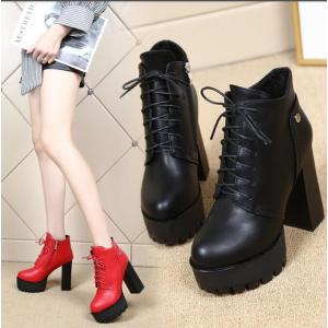 春秋新品 ブーツ ハイヒール レディースブーツ ブーティー シューズ ショートブーツ チャンキーヒール ファスナー 美脚 裏起毛 ファッション 春秋 冬