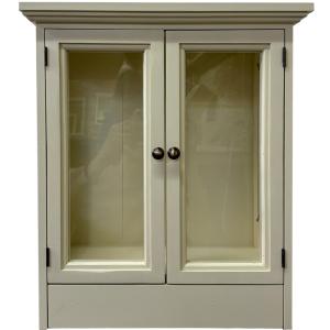 早め発送 ペットのお仏壇 アンティークホワイト 透明ガラス扉 側面フローラガラス 40x22x45.5cm 真鍮つまみ スライドレール棚 木製 ひのき ハンドメイド