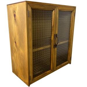 ペットのお仏壇 チェッカーガラス アンティークブラウン 取外し可能棚 ブロンズ取手 50.5×23×52.5cm 木製 ひのき ハンドメイド 受注製作