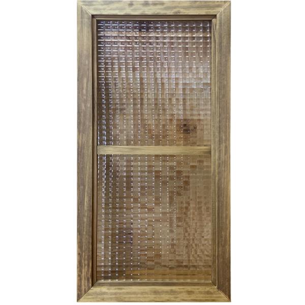 FIX窓 アンティークブラウン 35×3.5×70cm チェッカーガラス 両面桟入り 木製 ひのき ...