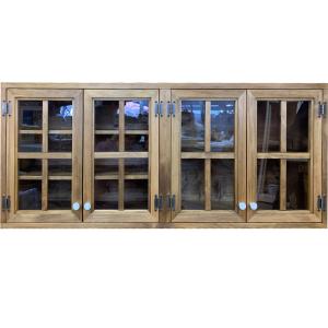 吊り戸棚 キャビネット 吊戸棚 チェッカーガラス アンティークブラウン