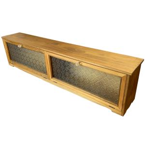キャビネット 上から開く扉 80x27x26cm アンティークブラウン 横型