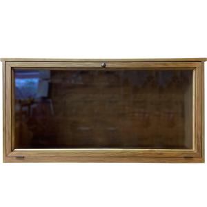 キャビネット 上から開く扉 80x27x26cm アンティークブラウン 横型