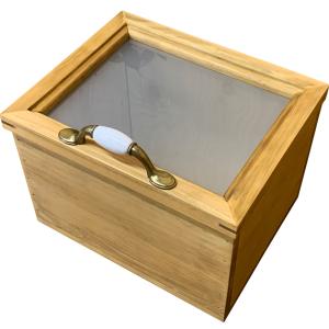カントリーボックス アンティークブラウン 25×20×18cm すりガラス扉 収納箱 おもちゃ箱 ウッドボックス 木製 ひのき 受注製作｜angelsdust