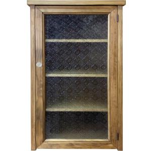 キャビネット 上から開く扉 80x27x26cm アンティークブラウン 横型