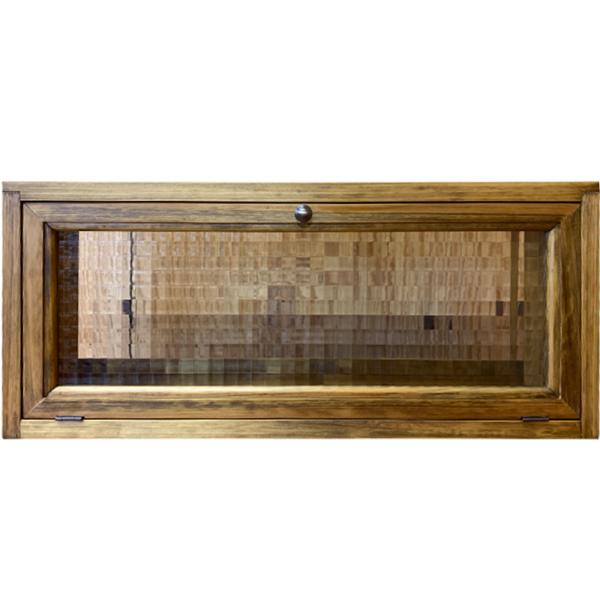 横型キャビネット アンティークブラウン 60×15×26cm チェッカーガラス 上置き収納棚 木製 ...