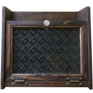 ブレッドケース フローラガラス アンティークブラウン 35×25×32cm 木製