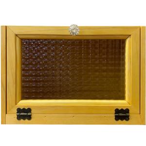 ブレッドケース 真鍮丁番 チェッカーガラス ナチュラル 30x23x21cm パンプキンノブ 木製 ヒノキ ハンドメイド 受注製作｜angelsdust