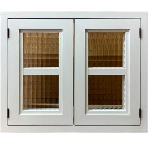 室内窓 チェッカーガラス アンティークホワイト 40×15×35cm 厚み3cm 採光窓 木製 ひのき ハンドメイド 受注製作｜angelsdust