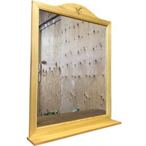 ミラーシェルフ 麦の穂 吊り下げ金具 ナチュラル 63×10×77cm 壁掛け ウッドバーニング 棚付き 鏡 木製 ひのき ハンドメイド 受注製作｜angelsdust