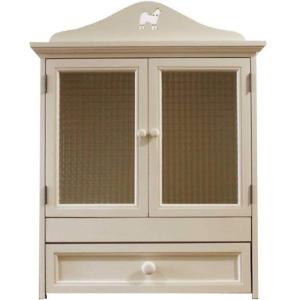 ペットのお仏壇 くり抜きボード 秋田犬 チェッカーガラス扉 スライド棚 引出し 49x29x56cm アンティークホワイト 木製取っ手 木製 ヒノキ ハンドメイド 受注製作