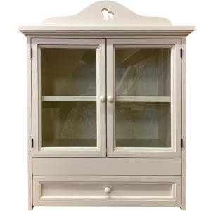 ペットのお仏壇 シーズー アンティークホワイト 51x30x55cm 透明ガラス 木製取っ手 スライド棚 引出し くり抜きボード 木製 ひのき ハンドメイド 受注製作