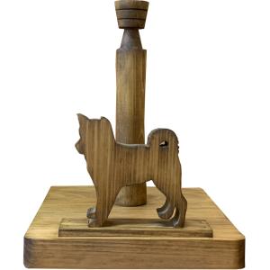 ロールペーパースタンド 柴犬 アンティークブラウン 15x17x19cm 角型 木製 ひのき ハンドメイド 受注製作｜angelsdust