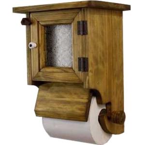 トイレ用ペーパーホルダー 押さえカバー付き アンティークブラウン w19d16h27cm フローラガラス扉 木製 ヒノキ 受注製作