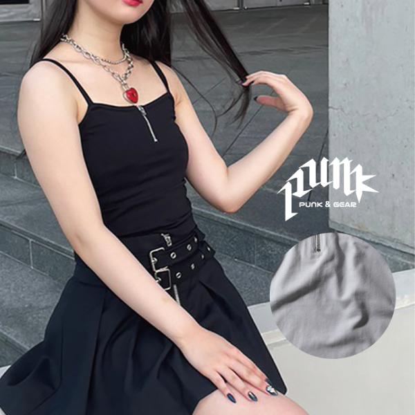 キャミソール レディース クロップド丈 トップス ジップ付き y2k サブカル トップス 白 黒 ジ...