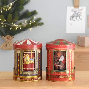 クリスマス カルーセル オルゴール付サンタクロース メリーゴーランド缶 クッキー入り76g／Silver Crane シルバークレーン社
