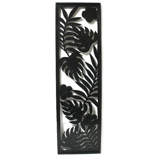 壁掛け木彫りのレリーフ B プルメリアとバナナリーフ　ブラック120  [H.120.5cmｘ35c...