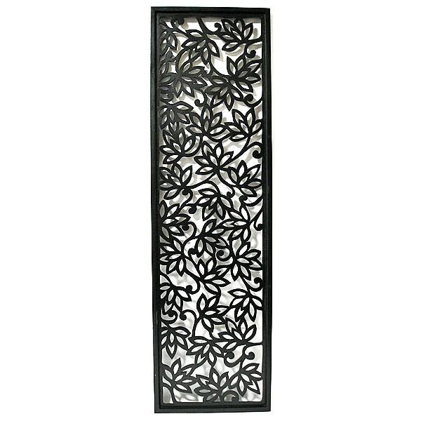 壁掛け　木彫りのレリーフ C ロータス花模様 ブラック120  [H.120.5cmｘ35cm] お...