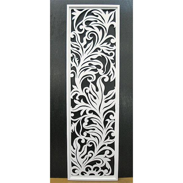 壁掛け木彫りのレリーフ H 唐草リーフ ホワイト120 [H.120.5cmｘ35cm] おしゃれな...