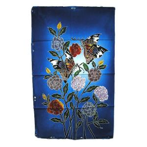 現代アートバティック　縦 S　『花と2羽の蝶々』　ブルー [45ｘ75cm] アジアン雑貨　バリ雑貨　｜angkasa