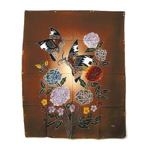 現代アートバティック 縦　M 『花と2羽の蝶々』ブラウン　[74ｘ94cm] アジアン雑貨　バリ雑貨　｜angkasa