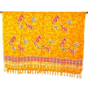 パレオ更紗 マルチクロス シーパラダイス 亀 オレンジ アジアン バリ タイ 雑貨 エスニック 布 水着 ソファーカバー ラグ