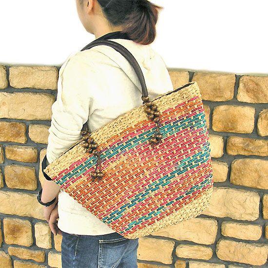 シーグラスのカゴバッグ　丸形　ショルダーバッグ　　[ナチュラル]　アジアン雑貨　バリ雑貨　タイ雑貨　...