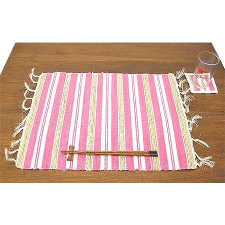 布とサンダルウッドのランチョンマット　コースター付き　［ピンク］　アジアン雑貨 バリ雑貨　タイ　エス...