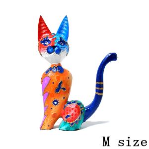 木製 バリ ネコ カラフル ［17ｃｍ］ 単品 木彫り インテリア 猫 置物 オブジェ アジアン バリ 雑貨｜angkasa