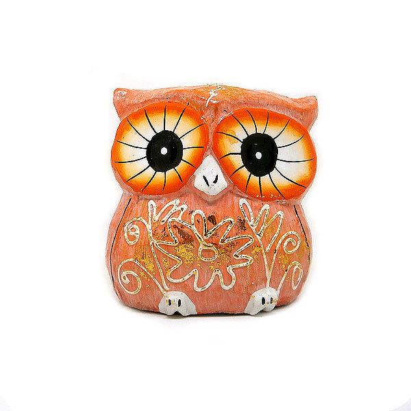 フクロウ インテリア 置物 オレンジ [6cm] カラフル おしゃれな 置物 開運 インテリア 木彫...