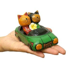木彫り バリ ネコ カップル ドライブ 車 ペ...の詳細画像3
