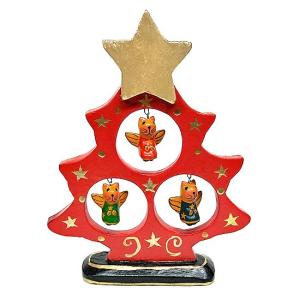 X'mas クリスマス バリネコ天使のX'masツリーミケ レッド[H.17cm]  アジアン雑貨 バリ雑貨 おしゃれな かわいい クリスマス　飾りつけ｜angkasa