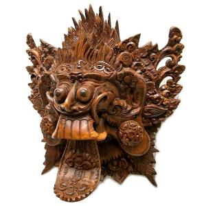 木彫りのお面 マスク 『バロン』 壁掛 [縦約34〜5cm] おしゃれな