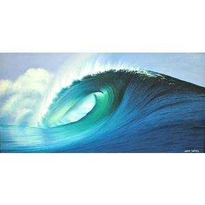 バリアート絵画　LL　横　『Big Wave』　Windy　Special Order作品　[額横約94cmｘ縦54cm]　アジアン雑貨　バリ雑貨　｜angkasa