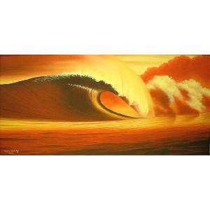 バリアート絵画　LL　横　『Big Wave in Sunset』　Windy　Special Order作品　[額横約94cmｘ縦54cm] エスニック アジアン インテリア アジアン雑貨｜angkasa