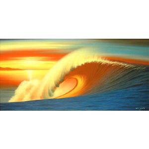 バリアート絵画　LL　横　『Big Wave in Sunset』　Windy　Special Order作品　[額横約94cmｘ縦54cm] エスニック アジアン インテリア アジアン雑貨｜angkasa