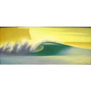 バリアート絵画　特大　横　『Big Wave in Sunset』　Windy　Special Order作品　[額横約134cmｘ縦63cm] エスニック アジアン インテリア アジアン雑貨｜angkasa