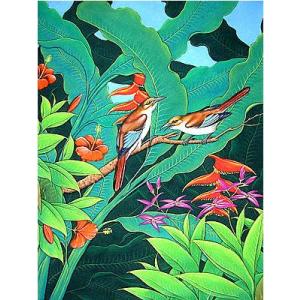 バリ絵画 壁掛け ロータス 蓮の花の絵 3 Pak sill 作 PIC-0074-3
