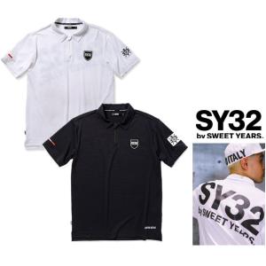 SY32 by SWEET YEARS 12221 ACTIVE BACK PRINT ZIP POLO SHIRTS バックロゴ 半袖ZIPポロシャツ color:BLACK(ブラック) WHITE(ホワイト）｜angland