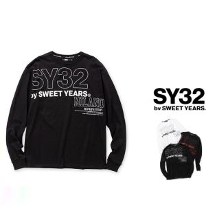 SY32 by SWEET YEARS(スィートイヤーズ) 13536J-BK STICK OUT LOGO L/S TEE BIGロゴプリント 長袖Tシャツ color:BLACK(ブラック)｜angland