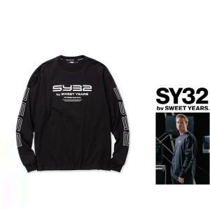 SY32 by SWEET YEARS(スィートイヤーズ)13538J LOOSE SILHOUETTE ACTIVE LOGO L/S TEE アーム&胸ロゴ 長袖Tシャツ color:BLACK(ブラック)｜angland