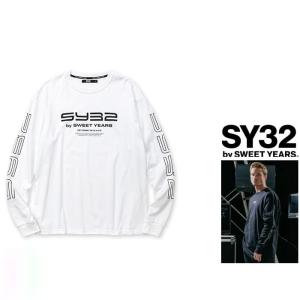 SY32 by SWEET YEARS(スィートイヤーズ)13538J LOOSE SILHOUETTE ACTIVE LOGO L/S TEE アーム&胸ロゴ 長袖Tシャツ color:WHITE(ホワイト)｜angland