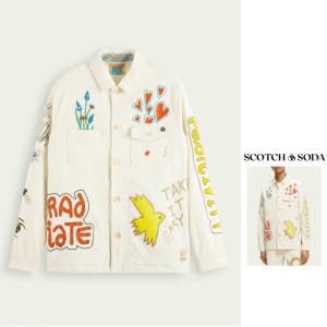 SCOTCH＆SODA(スコッチ&ソーダ) 171579  Organic twill artwork overshirt Jacket アートワーク・ ジャケット color：White Placed Prints(オフホワイト)｜angland